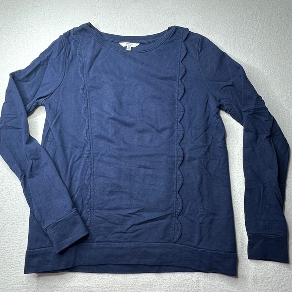 Crown Ivy Womens Navy Blue Scalloped Trim Crewneck Long Sleeve Sweatshirt Sz XS - Picture 1 of 11